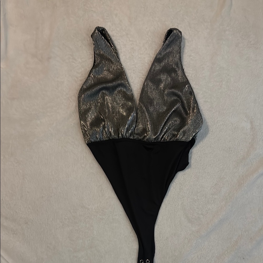 Metallic Silver and Black Bodysuit